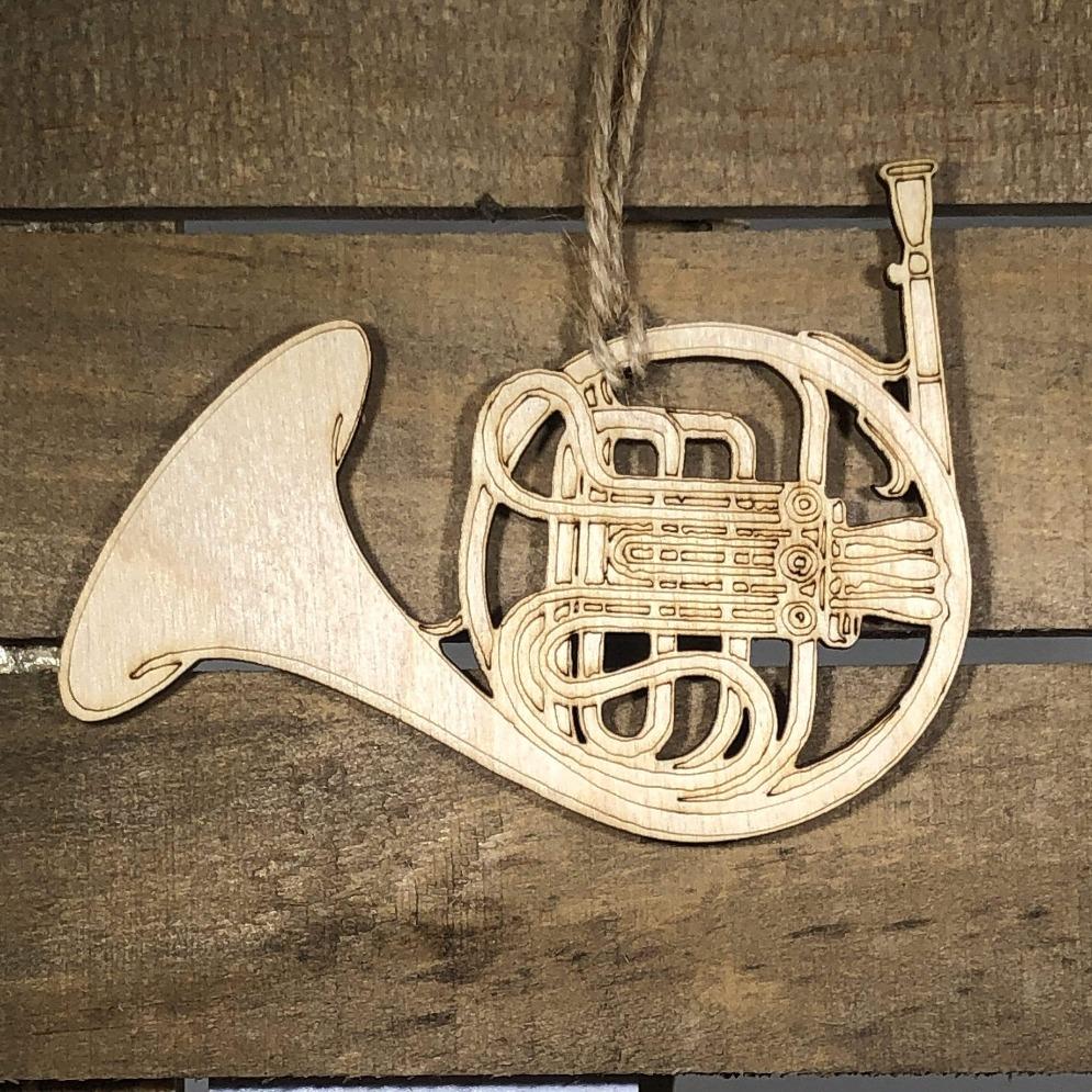 French Horn Christmas Wooden Ornaments - - Cate's Concepts, LLC