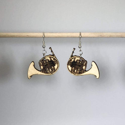 French Horn Wooden Dangle Earrings - - Cate's Concepts, LLC