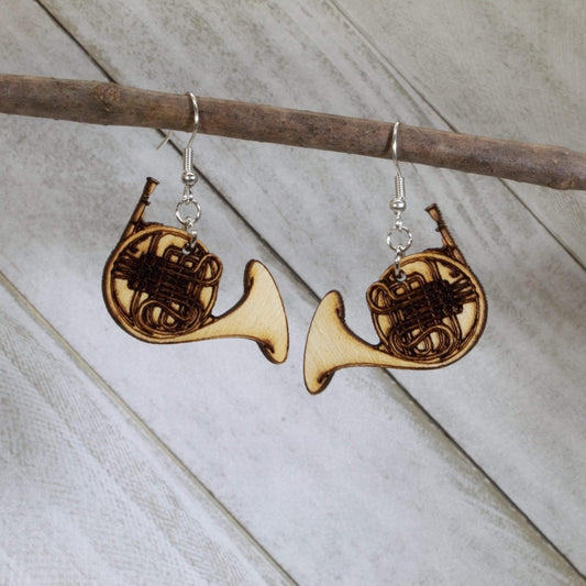 French Horn Wooden Dangle Earrings - - Cate's Concepts, LLC