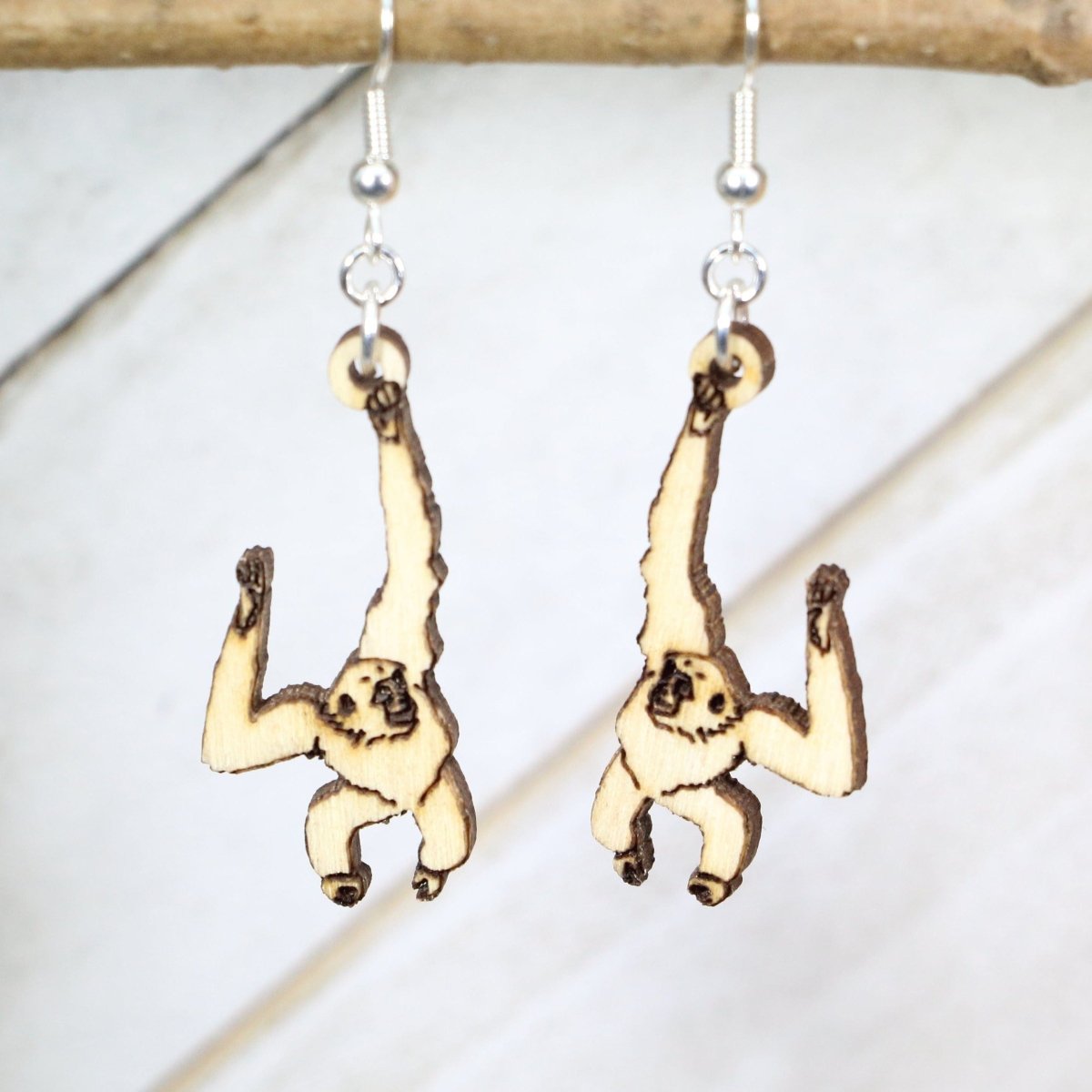 Gibbon Wooden Earrings - - Cate's Concepts, LLC