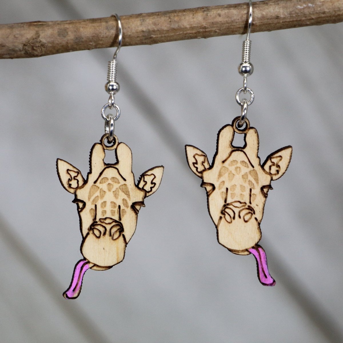 Giraffe Face Wooden Dangle Earrings - - Cate's Concepts, LLC