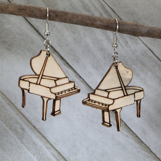 Grand Piano Wooden Dangle Earrings - - Cate's Concepts, LLC