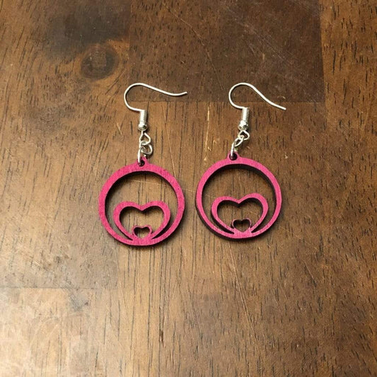 Growing Hearts Wooden Dangle Earrings - Red - Cate's Concepts, LLC