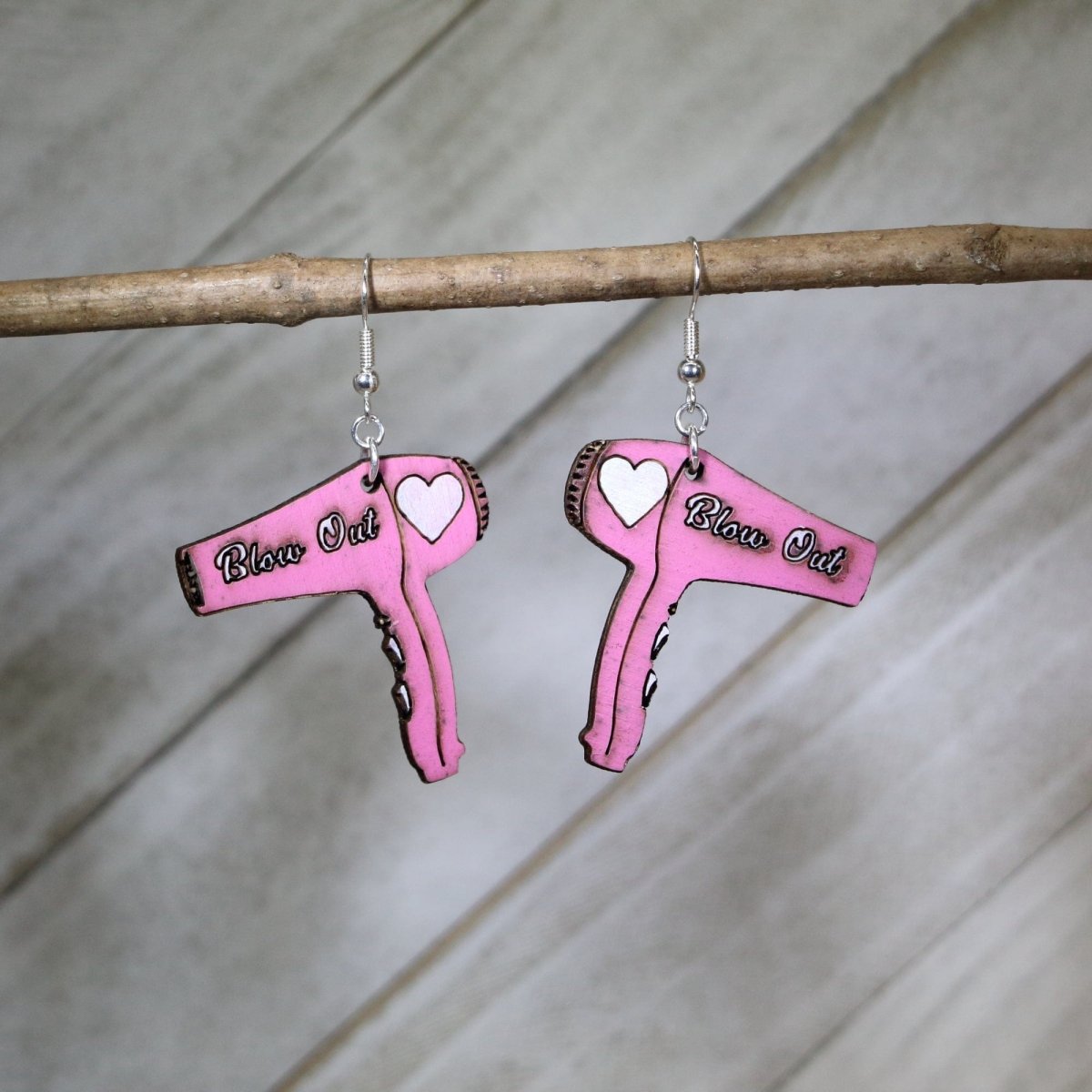 Hair Blow Dryer Wooden Dangle Earrings - - Cate's Concepts, LLC