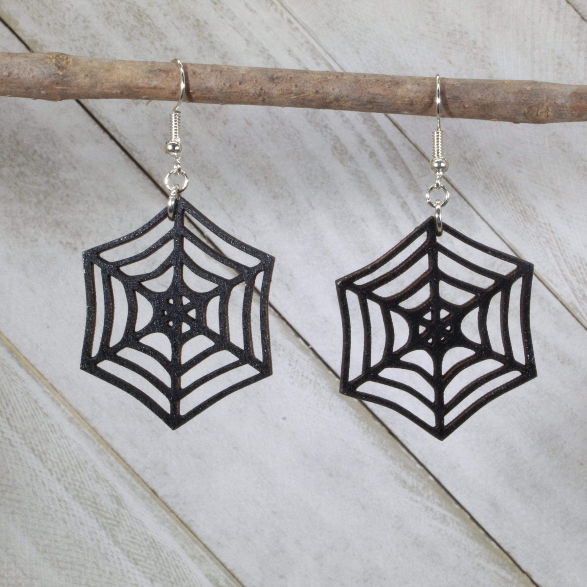 Halloween Creepy Spider Web Wooden Dangle Earrings - - Cate's Concepts, LLC