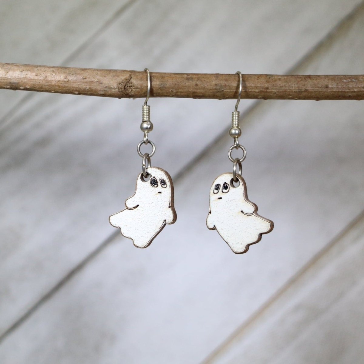 Halloween Ghost Wooden Earrings - Dangle - Cate's Concepts, LLC