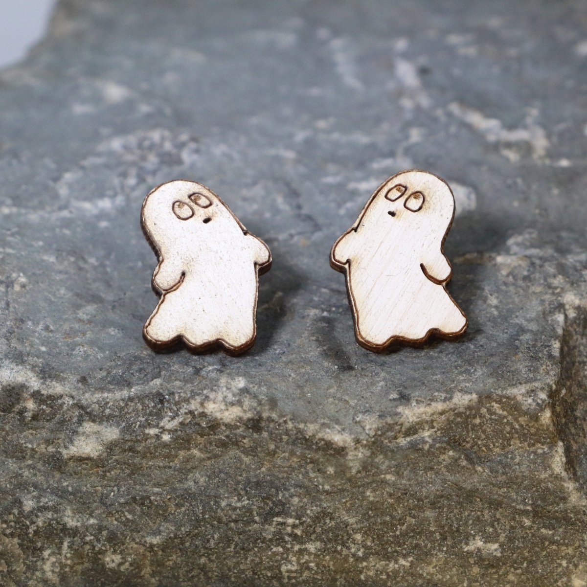Halloween Ghost Wooden Earrings - Studs - Cate's Concepts, LLC