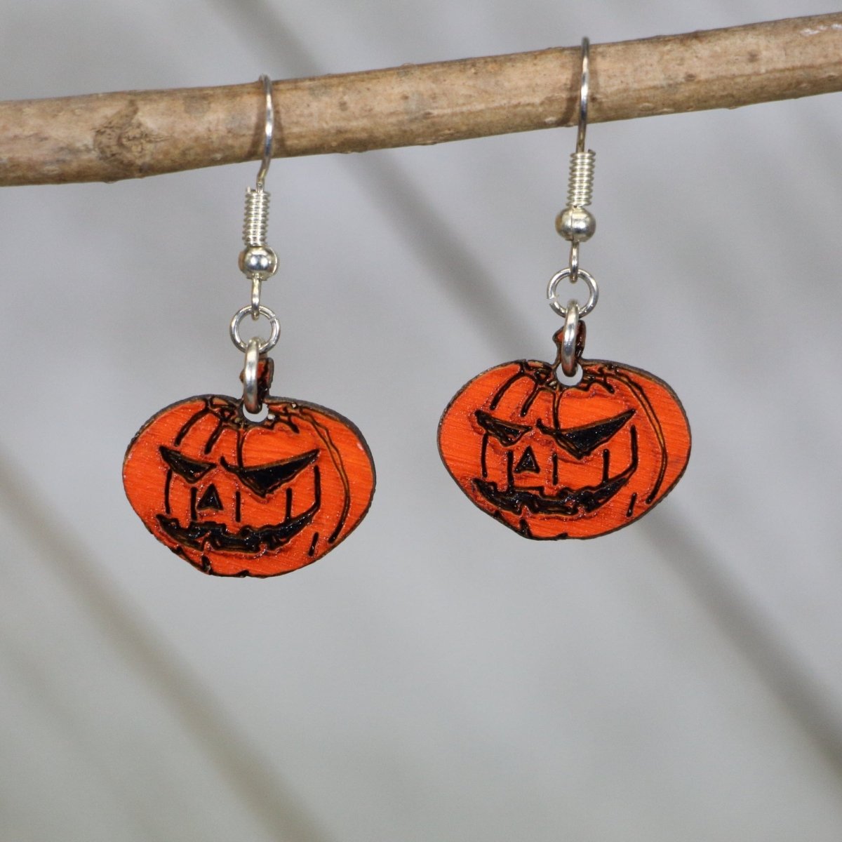 Halloween Jack-O-Lantern Wooden Dangle Earrings - Dangle - Cate's Concepts, LLC