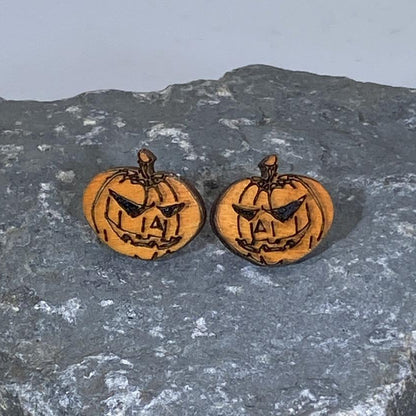 Halloween Jack-O-Lantern Wooden Dangle Earrings - Stud - Cate's Concepts, LLC