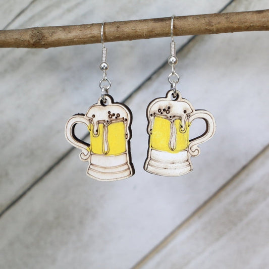 Handcrafted Beer Mug Wooden Dangle Earrings - Unique Beer Lover Gift - - Cate's Concepts, LLC