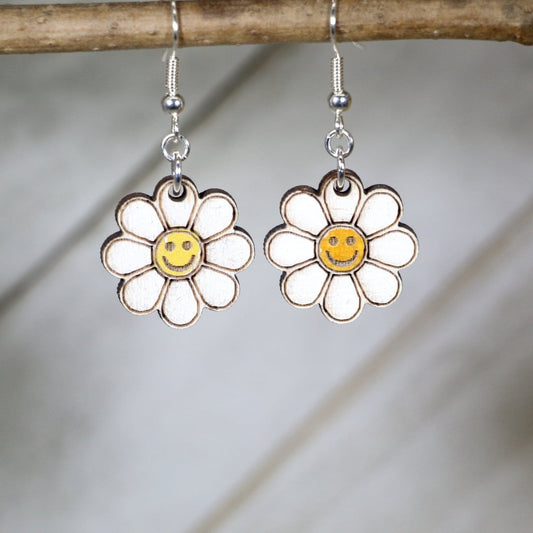 Happy Face Daisy Dangle Earrings - - Cate's Concepts, LLC