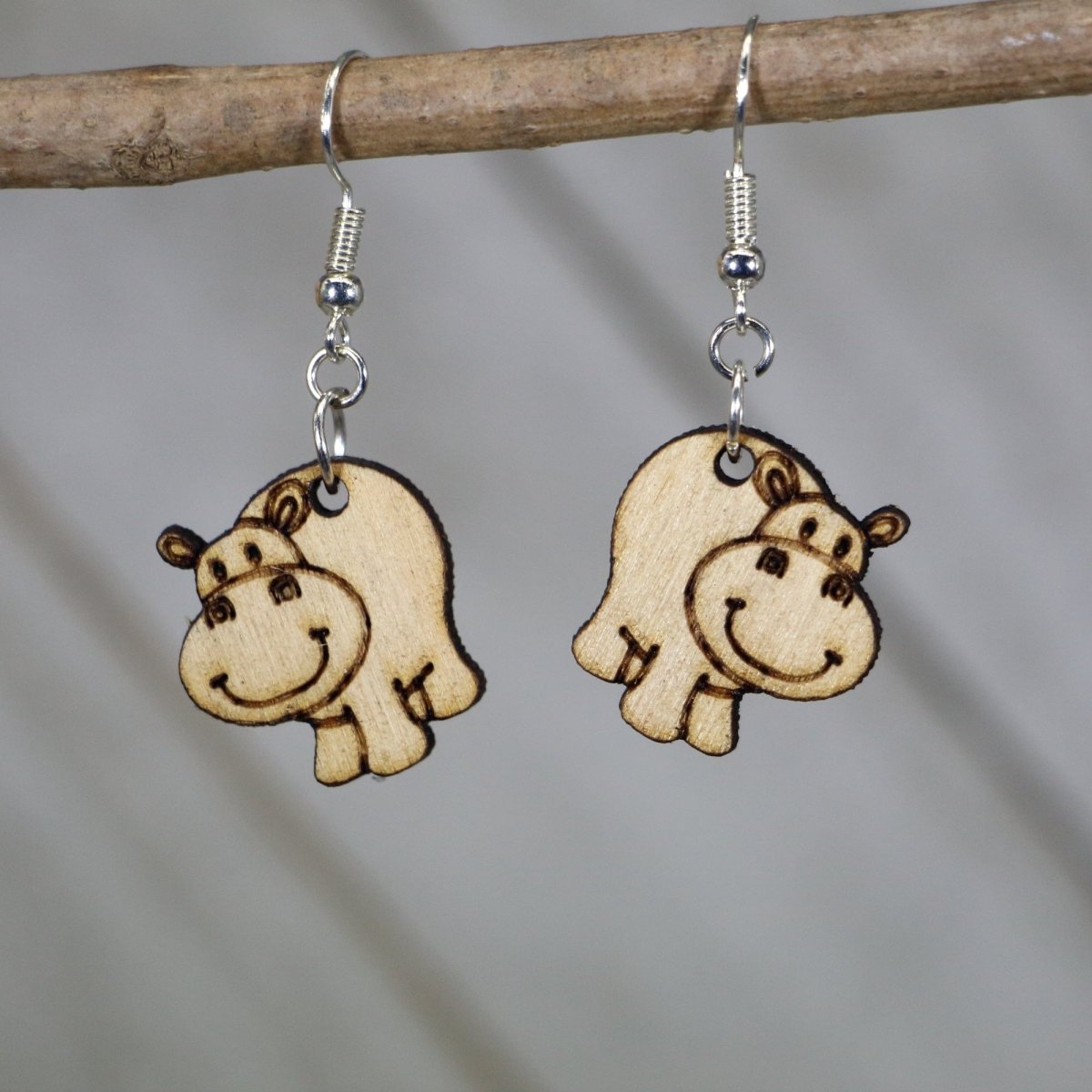 Happy Hippo Wooden Dangle Earrings - - Cate's Concepts, LLC