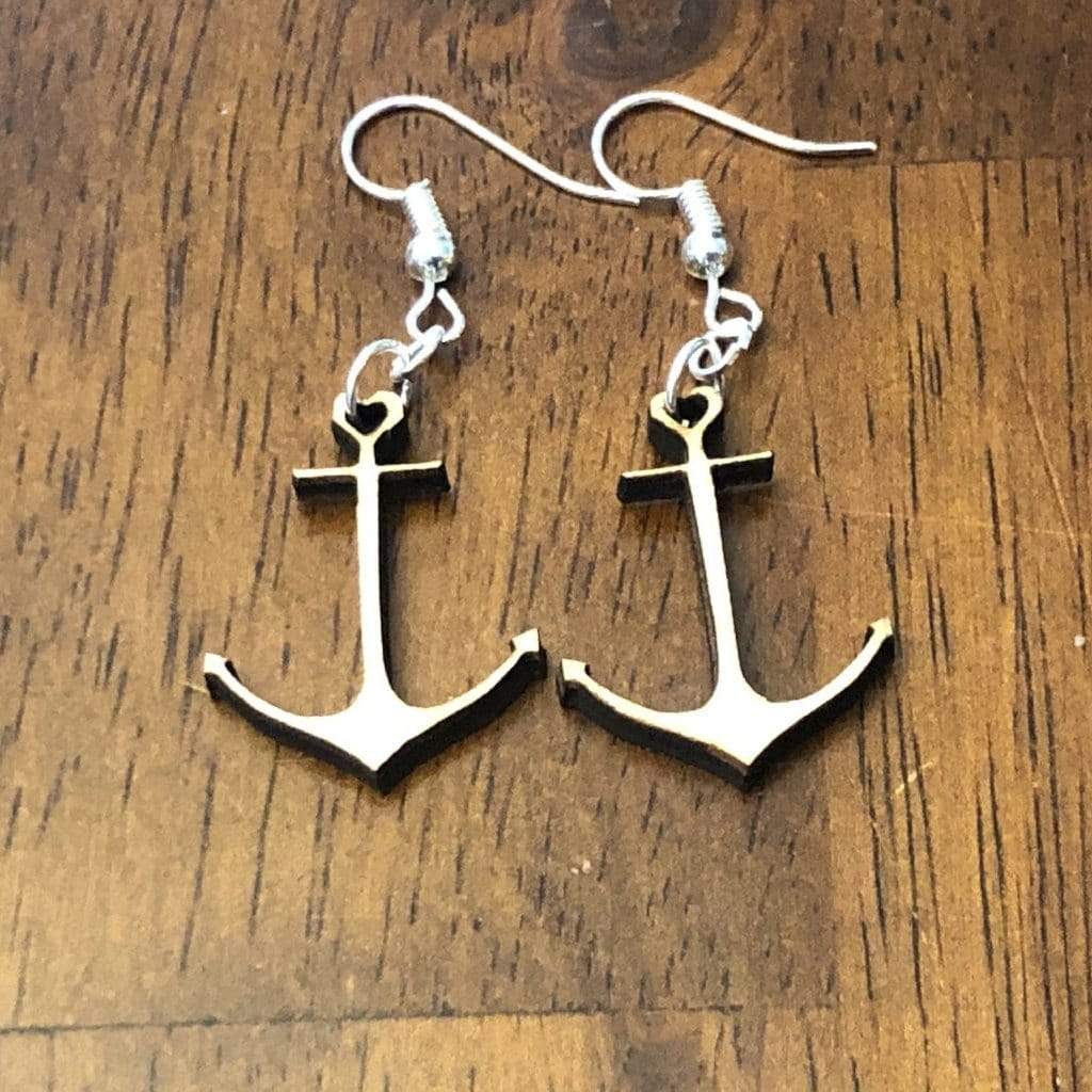Heart Anchor Wooden Dangle Earrings - Natural - Cate's Concepts, LLC