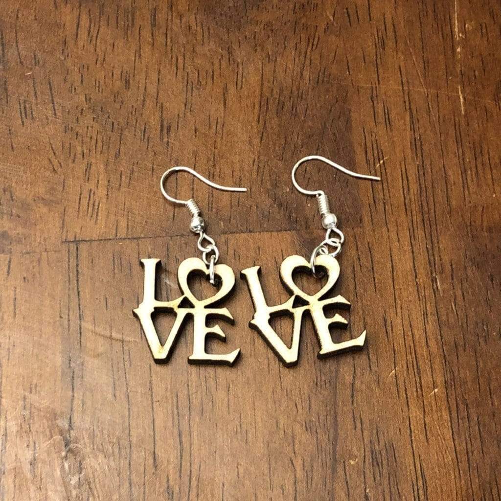 Heart LOVE Wooden Dangle Earrings - Natural - Cate's Concepts, LLC