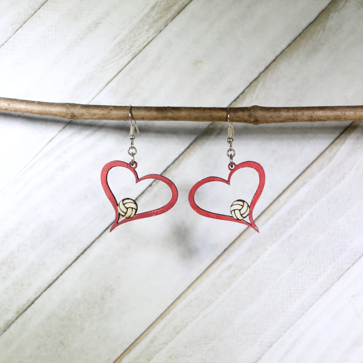 Heart Nested Volleyball Dangle Earring - - Cate's Concepts, LLC