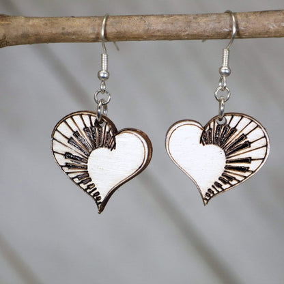 Heart Piano Wooden Dangle Earrings - White - Cate's Concepts, LLC
