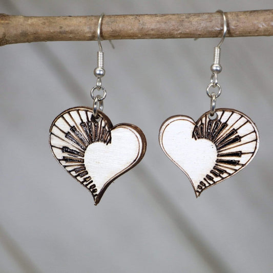 Heart Piano Wooden Dangle Earrings - White - Cate's Concepts, LLC
