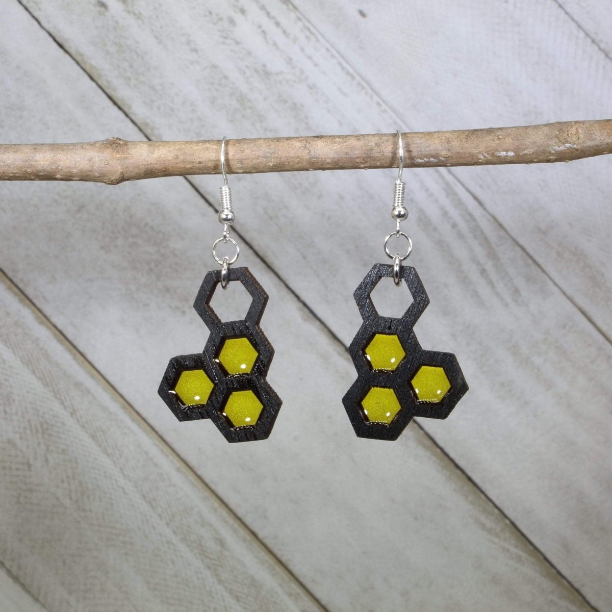 Honeycomb Wooden Dangle Earrings - - Cate's Concepts, LLC