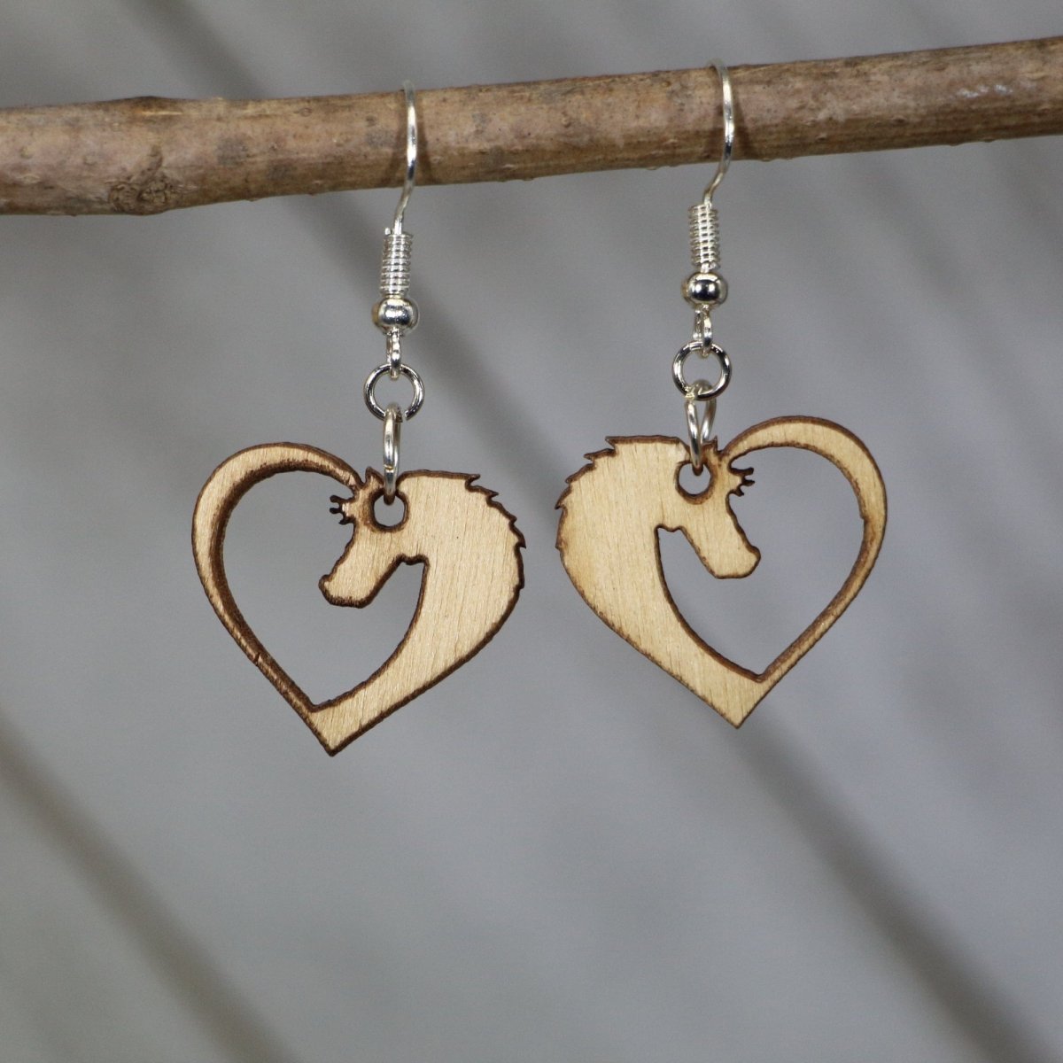 Horse Heart Wooden Dangle Earrings - - Cate's Concepts, LLC