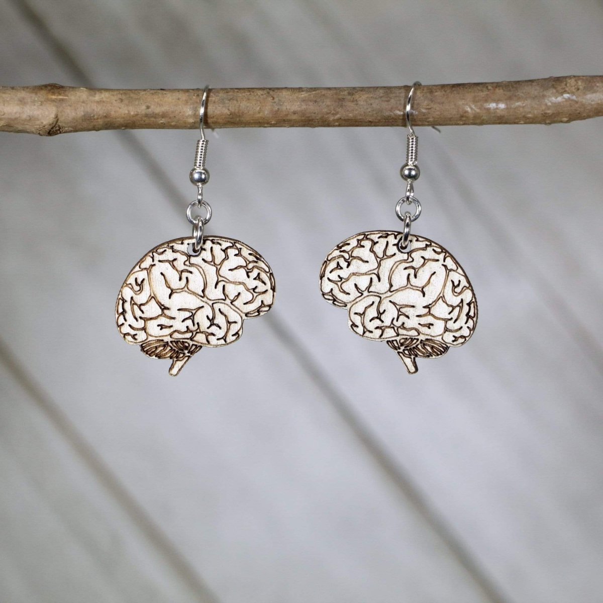 Human Brain Wooden Dangle Earrings - - Cate's Concepts, LLC