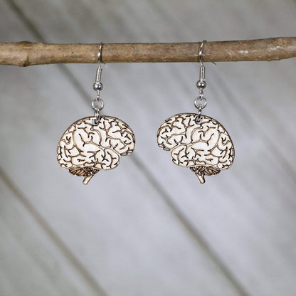 Human Brain Wooden Dangle Earrings - - Cate's Concepts, LLC