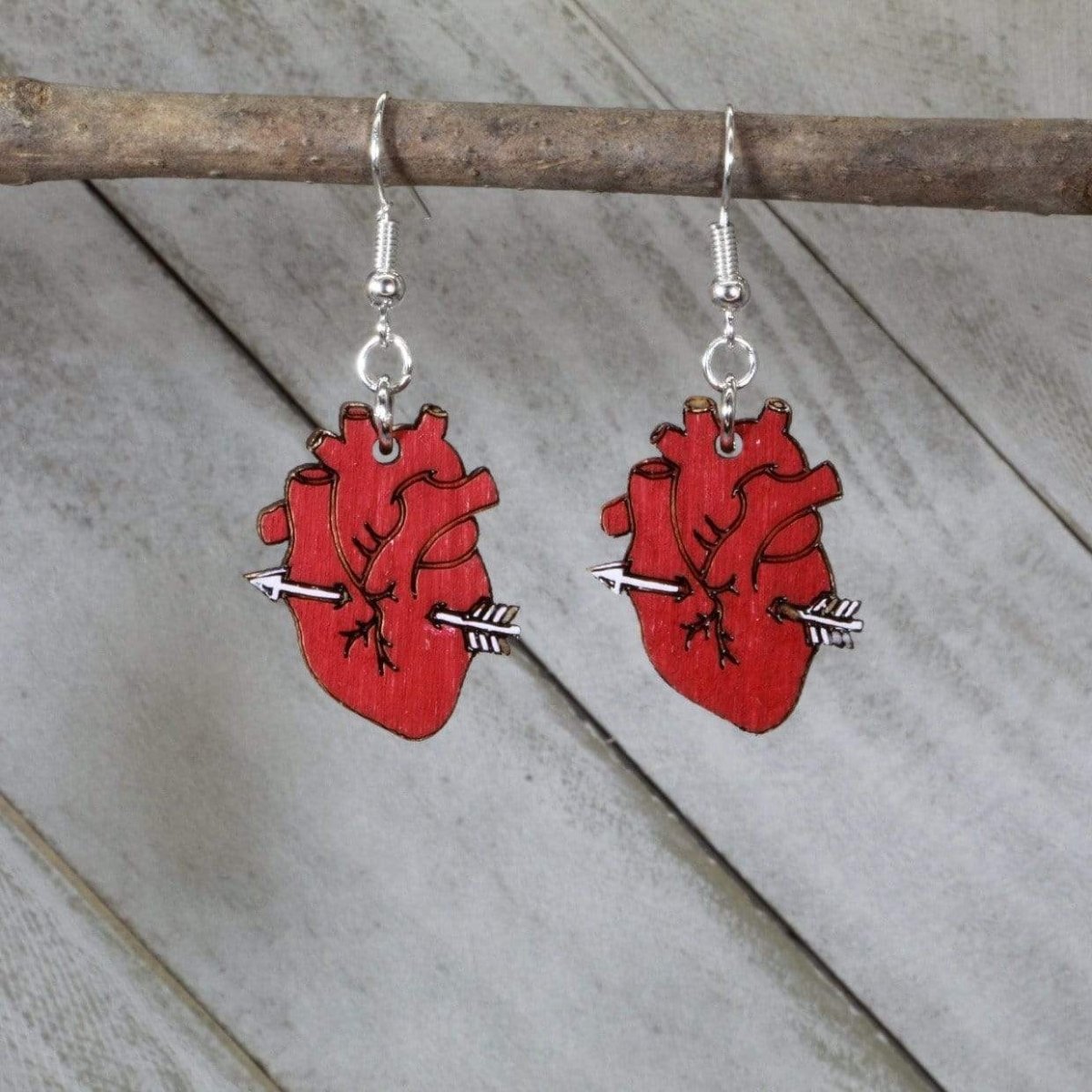 Human Heart With Arrow Dangle Earrings - - Cate's Concepts, LLC