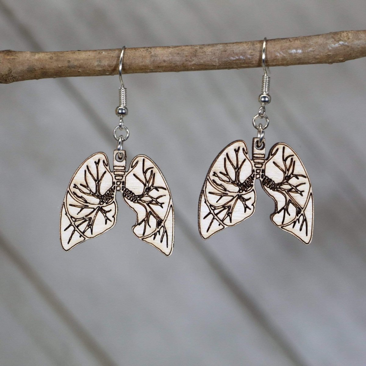 Human Lung Wooden Dangle Earrings - - Cate's Concepts, LLC