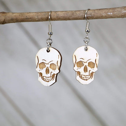 Human Skull Wooden Dangle Earrings - - Cate's Concepts, LLC