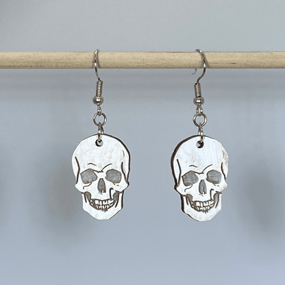 Human Skull Wooden Dangle Earrings - - Cate's Concepts, LLC