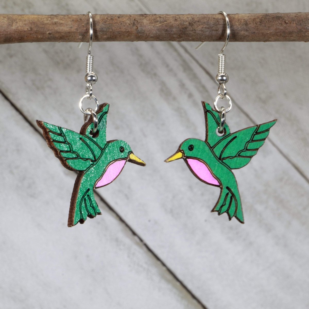 Hummingbird Wooden Dangle Earrings - - Cate's Concepts, LLC