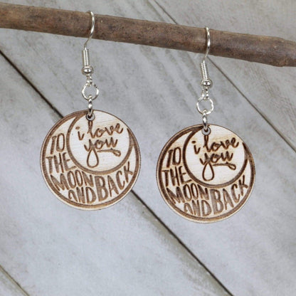 "I Love You to the Moon and Back" Earrings - - Cate's Concepts, LLC