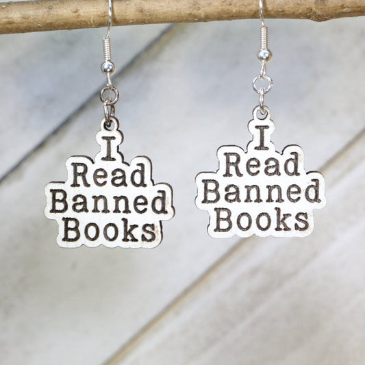 I Read Banned Books Dangle Earrings - - Cate's Concepts, LLC