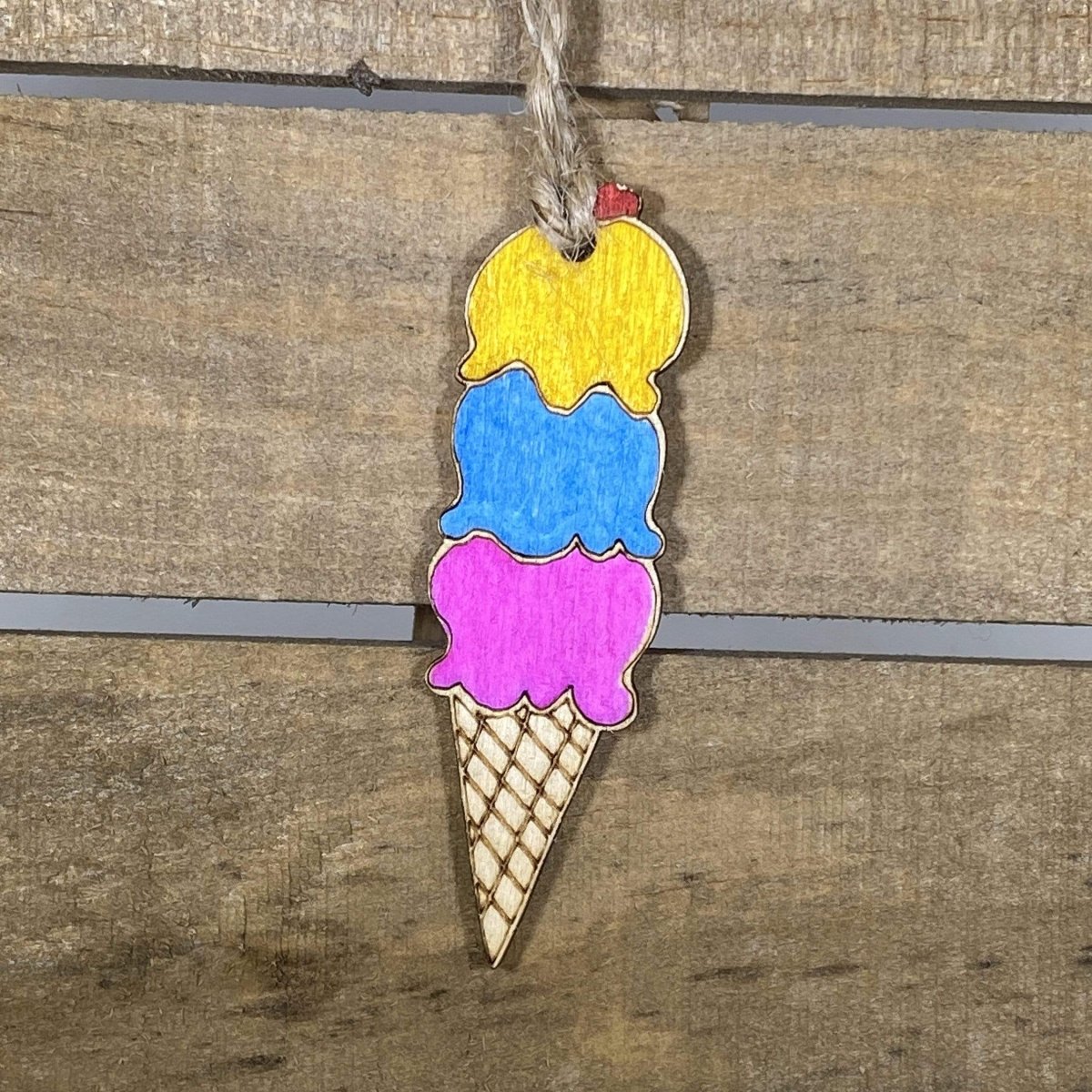Ice Cream Cone Wooden Christmas Ornaments - - Cate's Concepts, LLC