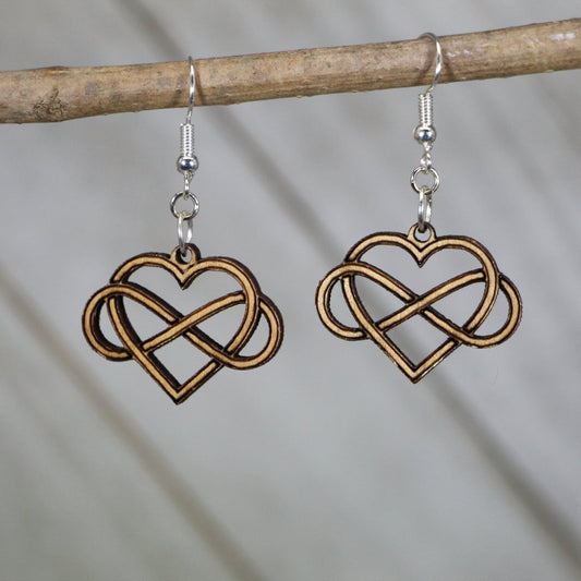 Infinity Heart Wooden Dangle Earrings - - Cate's Concepts, LLC