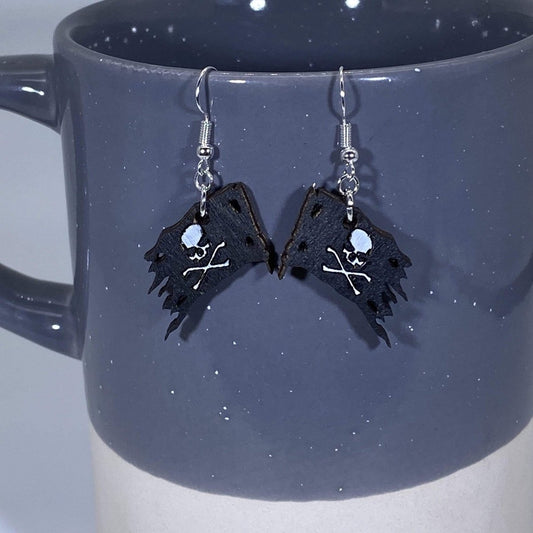 Jolly Roger Pirate Wooden Dangle Earrings - - Cate's Concepts, LLC