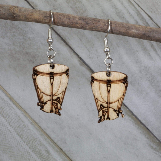 Kettle Drum Wooden Dangle Earrings - - Cate's Concepts, LLC