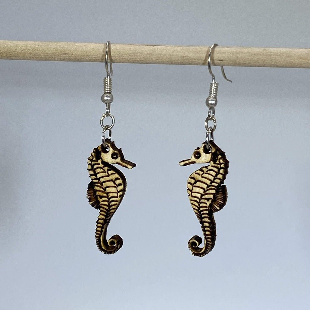 Kissing Seahorses Wooden Dangle Earrings - - Cate's Concepts, LLC