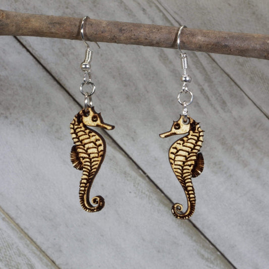 Kissing Seahorses Wooden Dangle Earrings - - Cate's Concepts, LLC