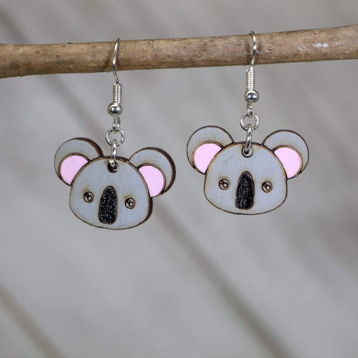 Koala Face Wooden Dangle Earrings - - Cate's Concepts, LLC