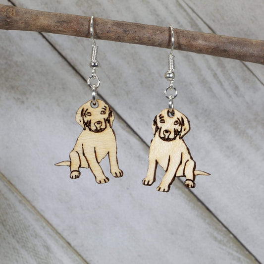 Labrador Puppy Wooden Dangle Earrings - - Cate's Concepts, LLC