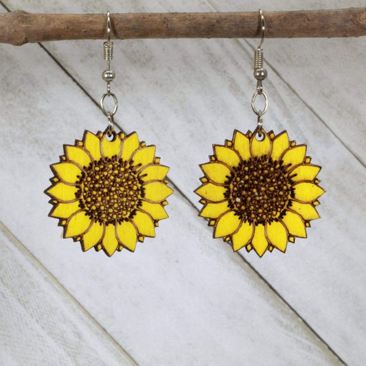 Large Kansas Sunflower Dangle Earrings - - Cate's Concepts, LLC