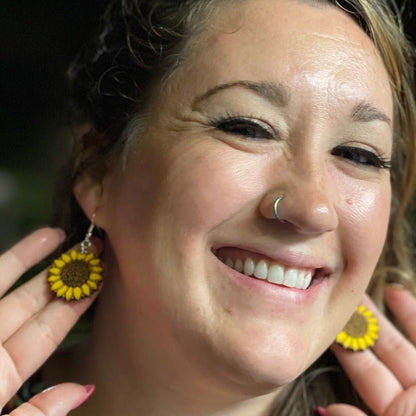 Large Kansas Sunflower Dangle Earrings - - Cate's Concepts, LLC
