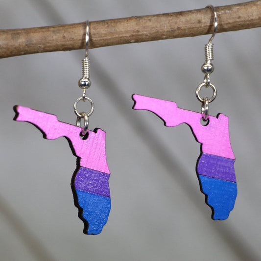 LGBTQIA+ Florida Bisexual Flag Wooden Dangle Earrings - - Cate's Concepts, LLC
