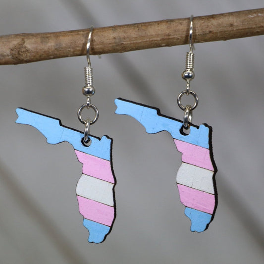 LGBTQIA+ Florida Trans Flag Wooden Dangle Earrings - - Cate's Concepts, LLC