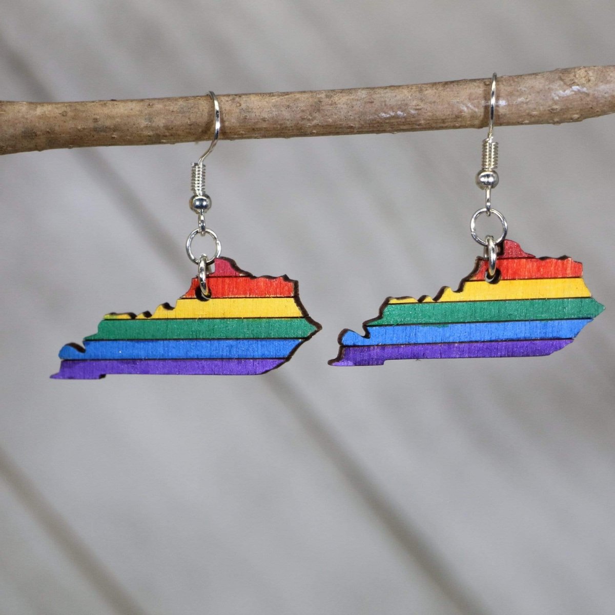 LGBTQIA+ Kentucky State Pride Wooden Dangle Earrings - - Cate's Concepts, LLC
