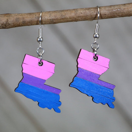 LGBTQIA+ Louisiana Bisexual Flag Wooden Dangle Earrings - - Cate's Concepts, LLC