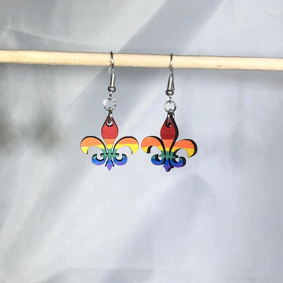 LGBTQIA+ Louisiana Fleur-de-lis Pride Dangle Earrings - - Cate's Concepts, LLC