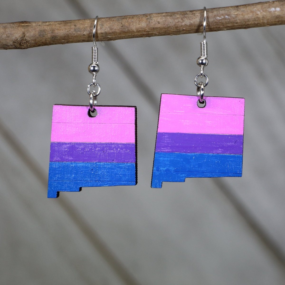 LGBTQIA+ New Mexico Bisexual Flag Wooden Dangle Earrings - - Cate's Concepts, LLC