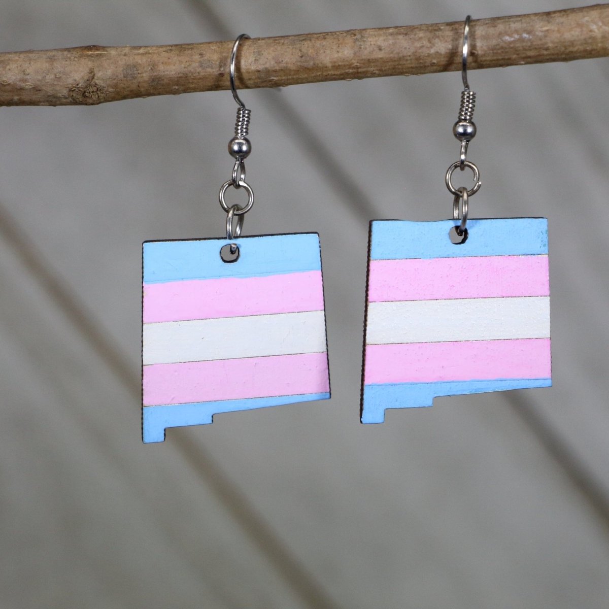 LGBTQIA+ New Mexico Trans Flag Wooden Dangle Earrings - - Cate's Concepts, LLC