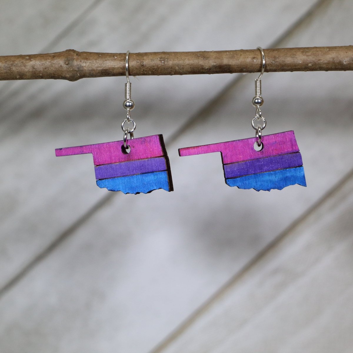 LGBTQIA+ Oklahoma Bi Wooden Dangle Earrings - - Cate's Concepts, LLC
